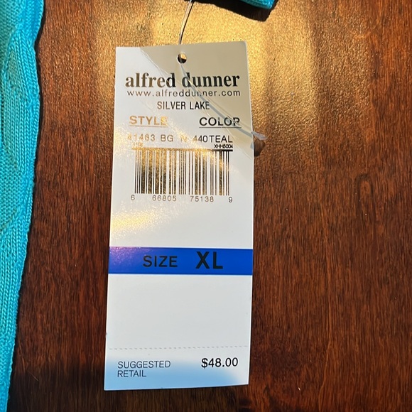NWT vintage Alfred Dunner acrylic short sleeved teal knit sweater, women’s XL - Picture 5 of 6